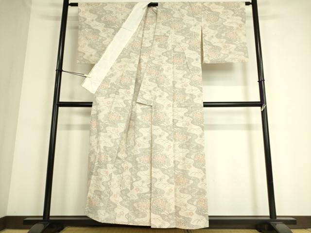 平和屋着物▽結城紬 単衣 泥亀甲織 道長花車文 証紙付き 正絹 逸品 DAAS0503az