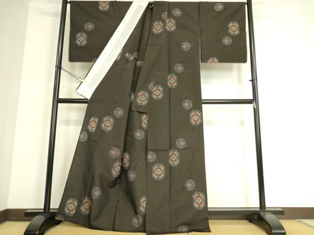 平和屋着物▽大島紬 単衣 絣花文 証紙付き 正絹 逸品 未使用 DAAS0505az