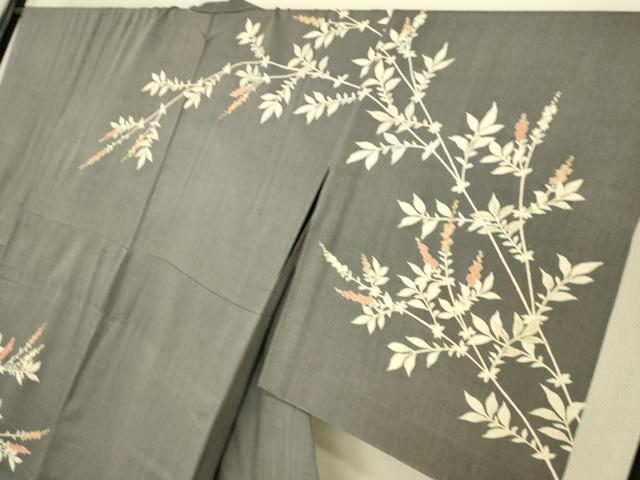 平和屋着物▽訪問着 単衣 紬地 駒刺繍 枝花文 正絹 逸品 DAAS0515az