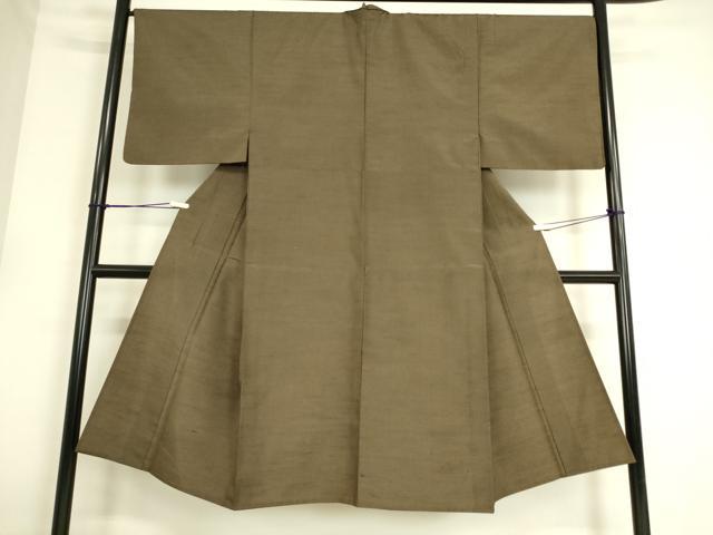 平和屋着物▽男性 紬 単衣 海松茶色 正絹 逸品 DAAS0545az
