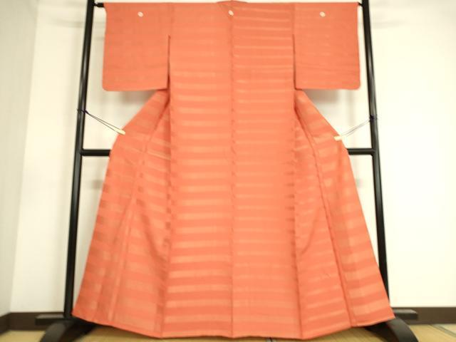 平和屋着物▽上質な小紋 単衣 横段文 金通し地 正絹 逸品 DAAS0549az