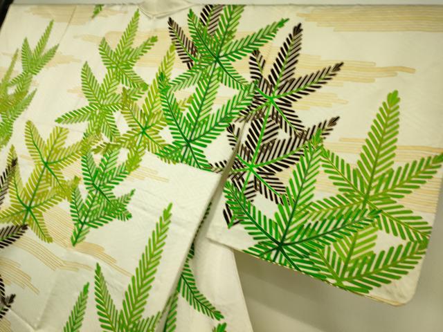 平和屋着物▽訪問着 単衣 駒刺繍 若松葉 金彩 正絹 逸品 DAAS0552az
