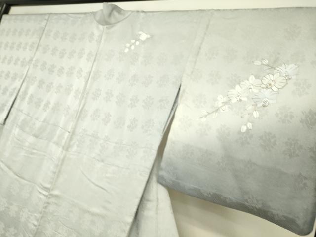 平和屋着物▽訪問着 単衣 総手刺繍 蘭 暈し染め 藤鼠色地 金糸 正絹 逸品 DAAS0568az
