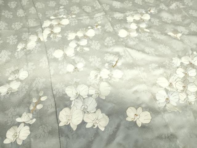 平和屋着物▽訪問着 単衣 総手刺繍 蘭 暈し染め 藤鼠色地 金糸 正絹 逸品 DAAS0568az