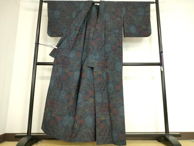平和屋着物▽結城紬 単衣 亀甲花文 正絹 逸品 DAAS0688az