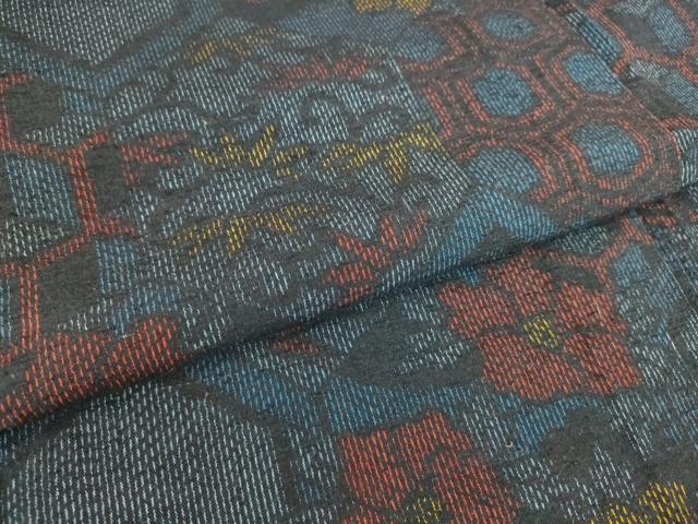 平和屋着物▽結城紬 単衣 亀甲花文 正絹 逸品 DAAS0688az