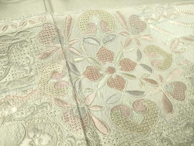 平和屋着物▽中国三大刺繍 スワトウ刺繍 汕頭刺繍 総刺繍 訪問着 単衣 正倉院花文 暈し染め 正絹 逸品 DAAS0694az