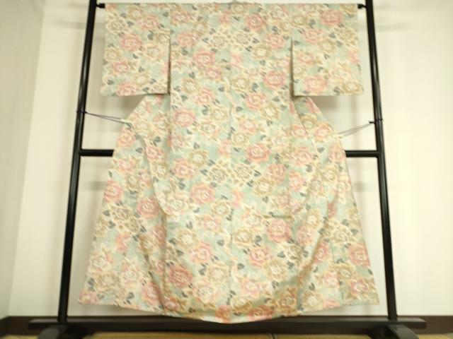 平和屋着物▽上質な紬 単衣 花尽くし 正絹 逸品 DAAS0699az