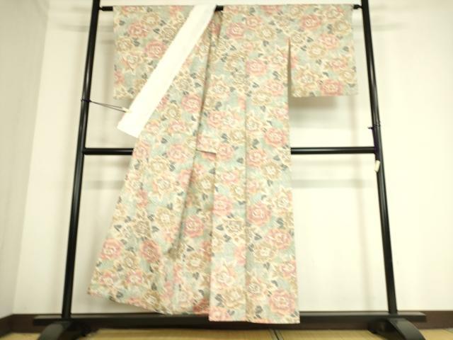 平和屋着物▽上質な紬 単衣 花尽くし 正絹 逸品 DAAS0699az