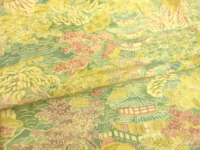 平和屋着物▽上質な小紋 単衣 型染め 風景花文 正絹 逸品 DAAS0705az