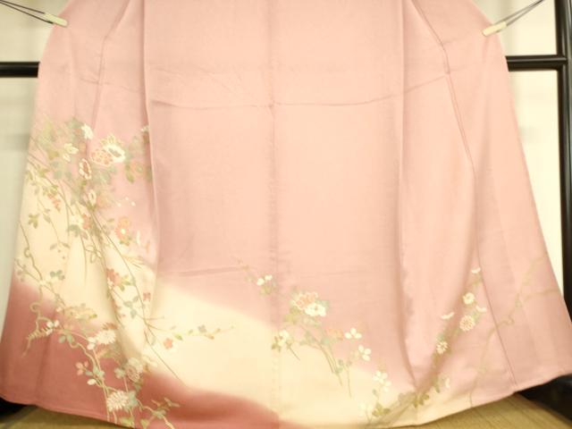 平和屋着物▽訪問着 単衣 菊牡丹文 暈し染め 金彩 正絹 逸品 DAAS0724az