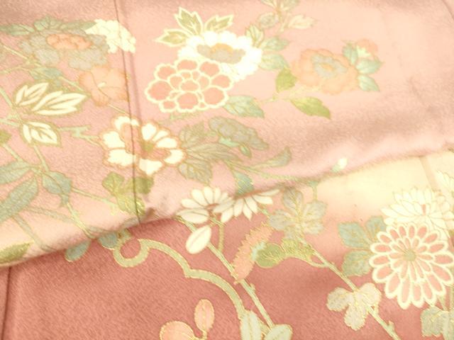 平和屋着物▽訪問着 単衣 菊牡丹文 暈し染め 金彩 正絹 逸品 DAAS0724az