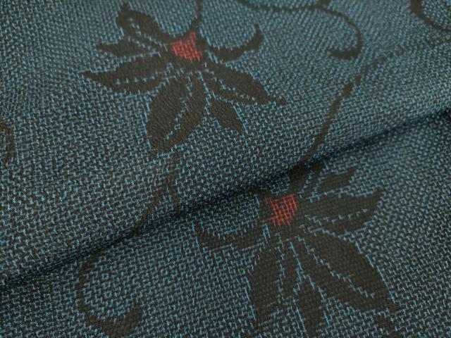 平和屋着物▽本塩沢 単衣 花唐草文 正絹 逸品 DAAS0904az