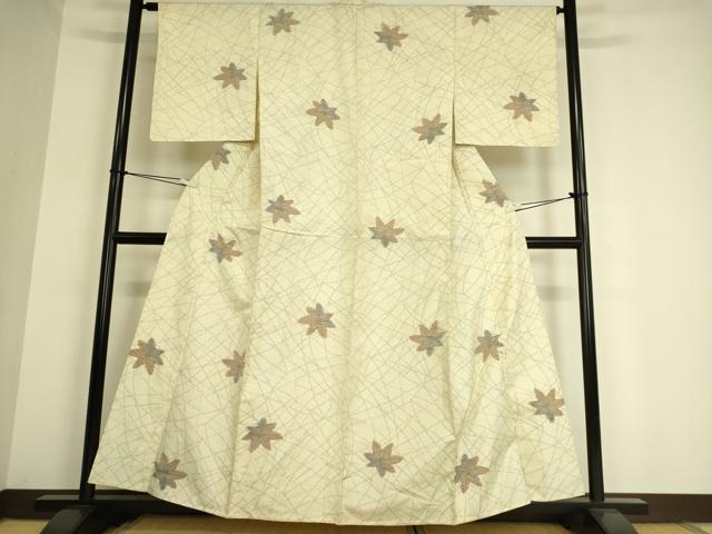 平和屋着物▽上質な紬 単衣 楓文 正絹 逸品 DAAS0906az