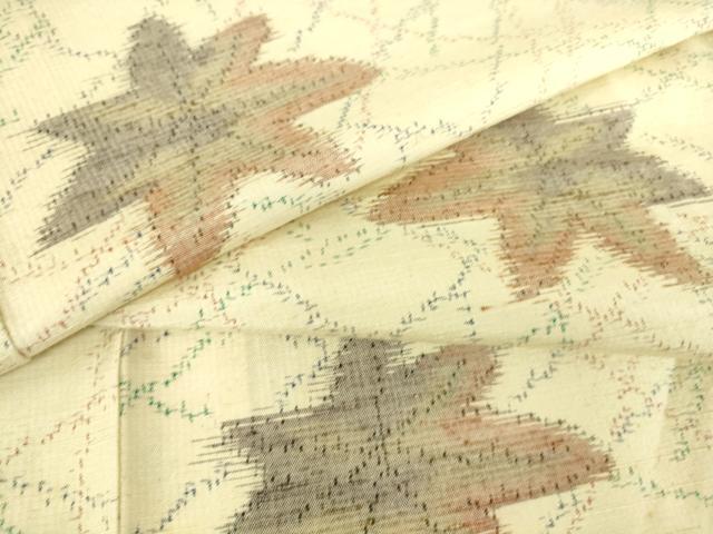 平和屋着物▽上質な紬 単衣 楓文 正絹 逸品 DAAS0906az
