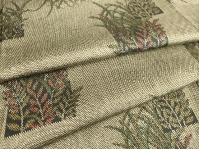 平和屋着物▽上質な紬 単衣 草葉文 正絹 逸品 DAAS0908az