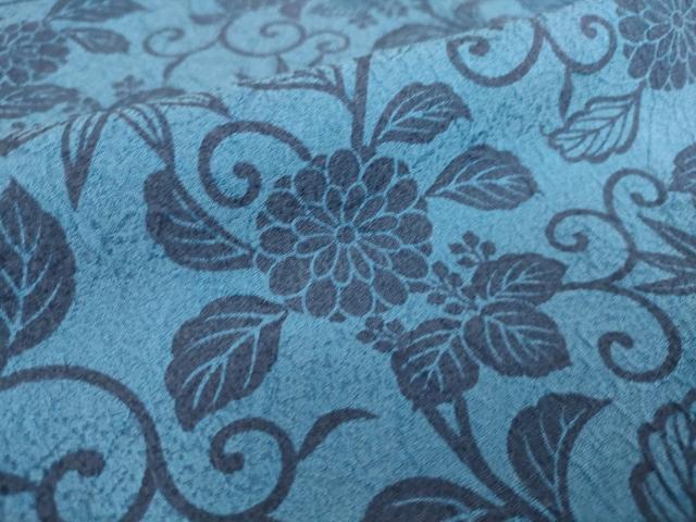 平和屋着物▽本藍 型絵染 小紋 単衣 菊唐草文 正絹 逸品 DAAS0938az