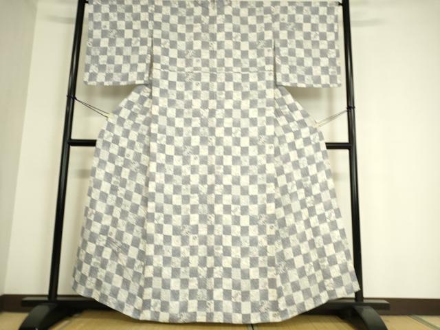 平和屋着物▽上質な小紋 単衣 市松花文 さが美扱い 正絹 逸品 DAAS0953az