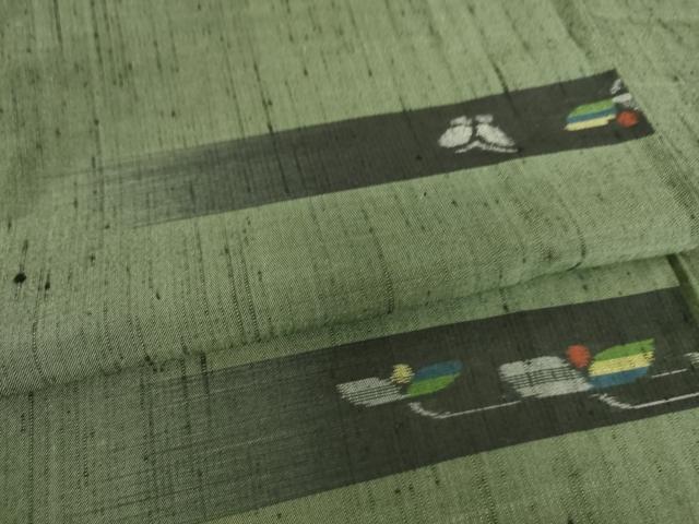 平和屋着物▽上質な紬 単衣 横段花文 正絹 逸品 DAAS0956az