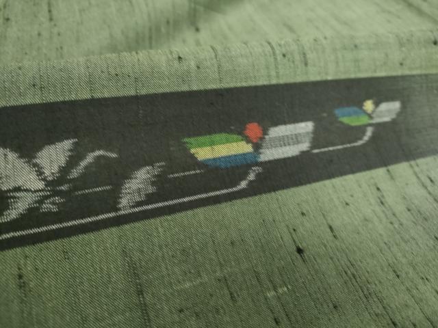 平和屋着物▽上質な紬 単衣 横段花文 正絹 逸品 DAAS0956az