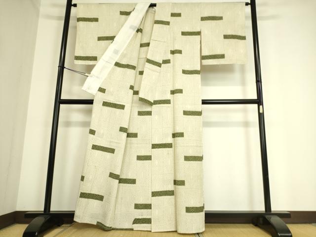 平和屋着物▽本塩沢 単衣 幾何学文 正絹 逸品 DAAS0969az