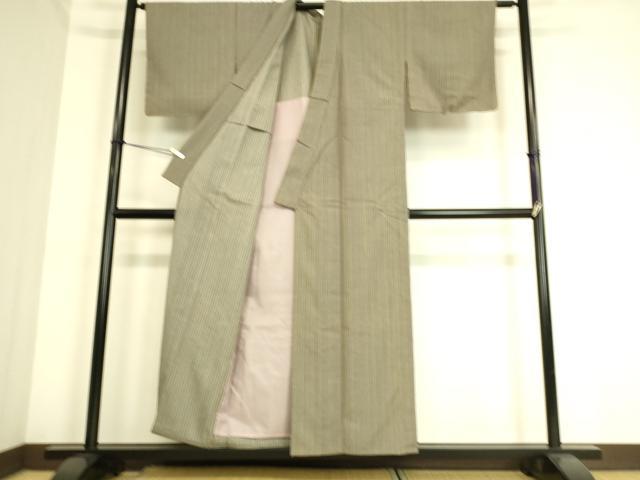 平和屋着物▽上質なお召 単衣 縞 正絹 逸品 DAAS0981az