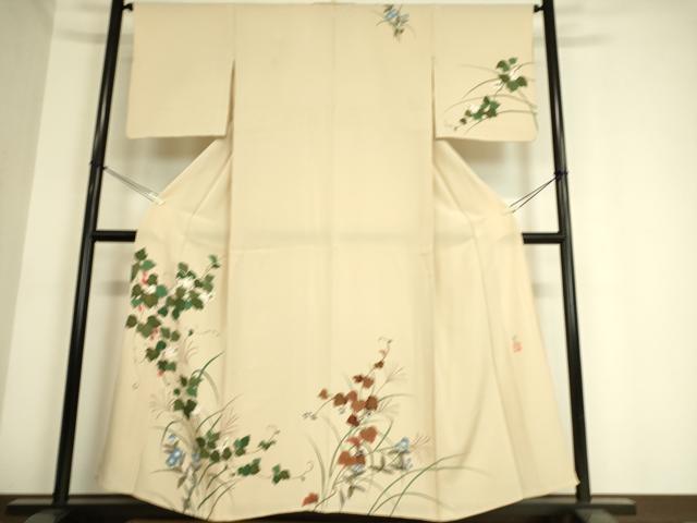 平和屋着物▽訪問着 単衣 作家物 草花文 金彩 正絹 逸品 DAAS0997az