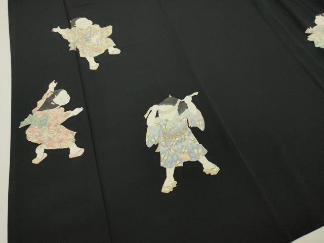 平和屋着物●訪問着 作家物 童子遊び 黒地 金彩 正絹 逸品 DAAS2008tw