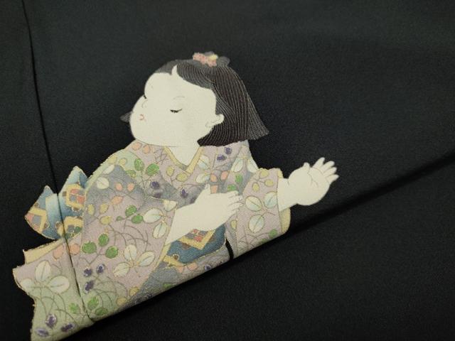 平和屋着物●訪問着 作家物 童子遊び 黒地 金彩 正絹 逸品 DAAS2008tw