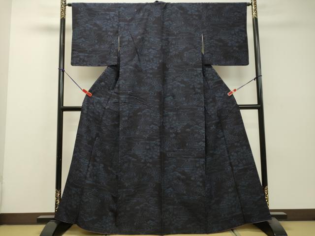 平和屋着物●結城紬 流水風景文 やまと誂製 正絹 逸品 DAAS2070tw
