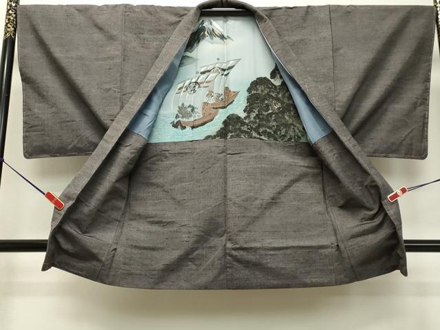 平和屋着物●男性 紬 アンサンブル 紫鼠色 正絹 逸品 未使用 DAAS2491tw