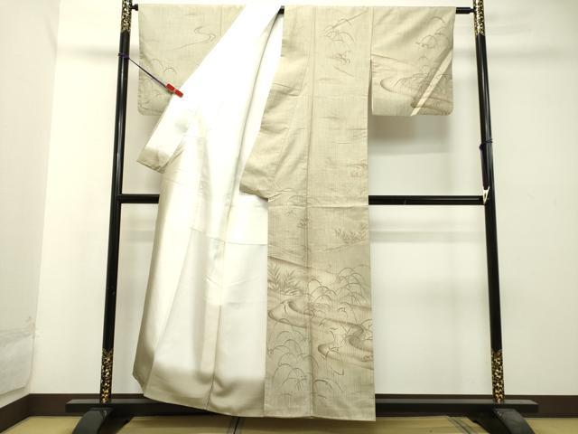 平和屋着物●訪問着 紬地 流水群れ鳥文 正絹 逸品 DAAS2517tw