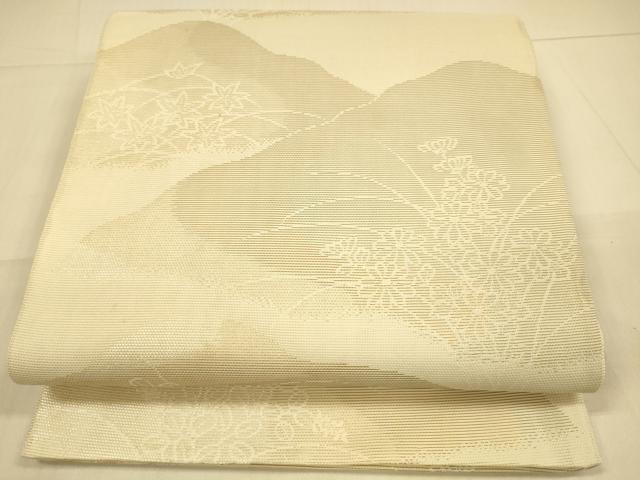 平和屋着物*夏物 六通柄袋帯 草花文 銀糸 正絹 逸品 DAAS2539cm