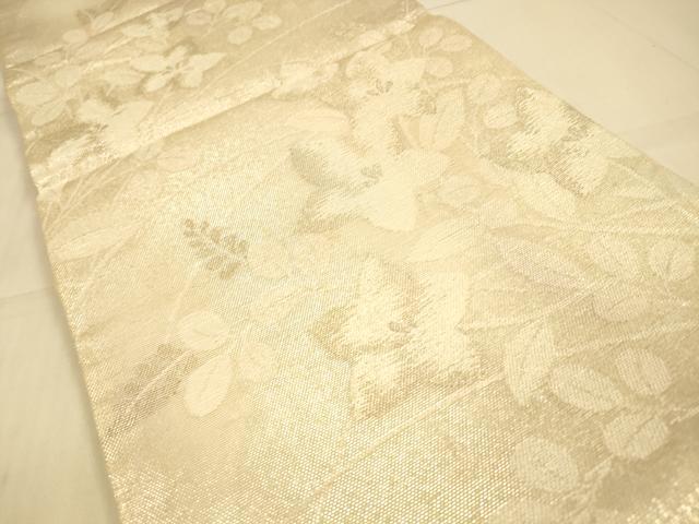 平和屋着物*夏物 六通柄袋帯 草花文 銀糸 正絹 逸品 DAAS2556cm