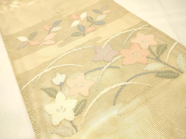 平和屋着物*夏物 太鼓柄袋帯 流水草花文 金銀糸 正絹 逸品 DAAS2640cm