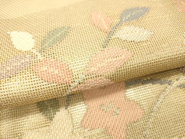 平和屋着物*夏物 太鼓柄袋帯 流水草花文 金銀糸 正絹 逸品 DAAS2640cm