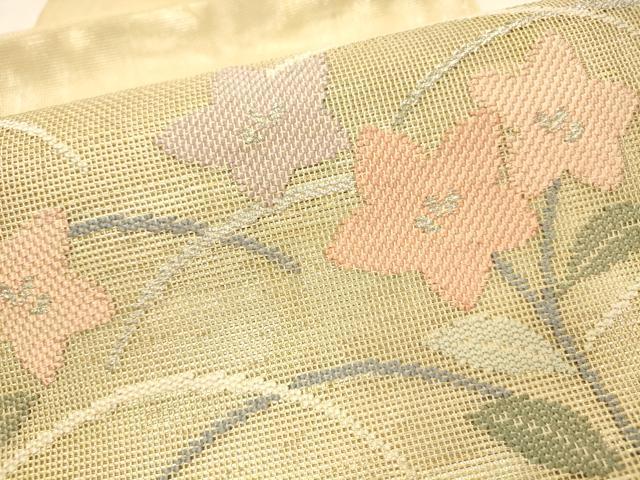 平和屋着物*夏物 太鼓柄袋帯 流水草花文 金銀糸 正絹 逸品 DAAS2640cm