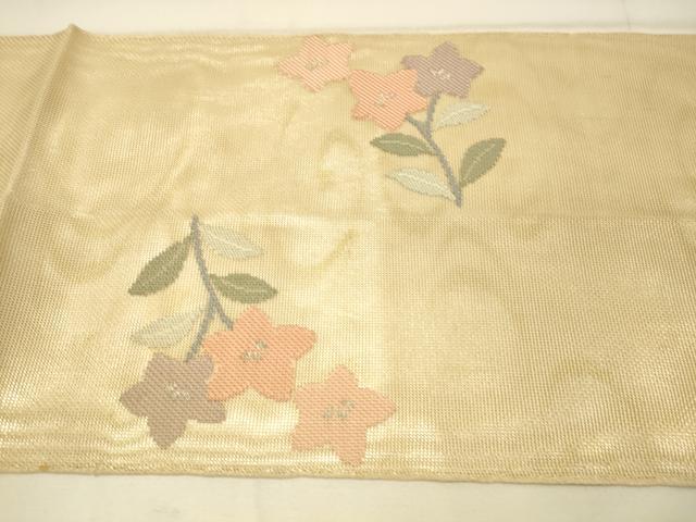 平和屋着物*夏物 太鼓柄袋帯 流水草花文 金銀糸 正絹 逸品 DAAS2640cm