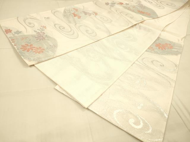 平和屋着物*夏物 六通柄袋帯 貝合せ流水草花文 銀糸 DAAS2960cm