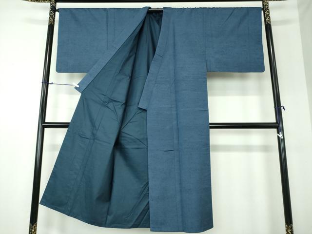平和屋着物●男性 紬 アンサンブル 長羽織 色無地 紺地 正絹 逸品 DAAS3091ps