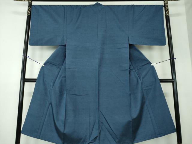 平和屋着物●男性 紬 アンサンブル 長羽織 色無地 紺地 正絹 逸品 DAAS3091ps