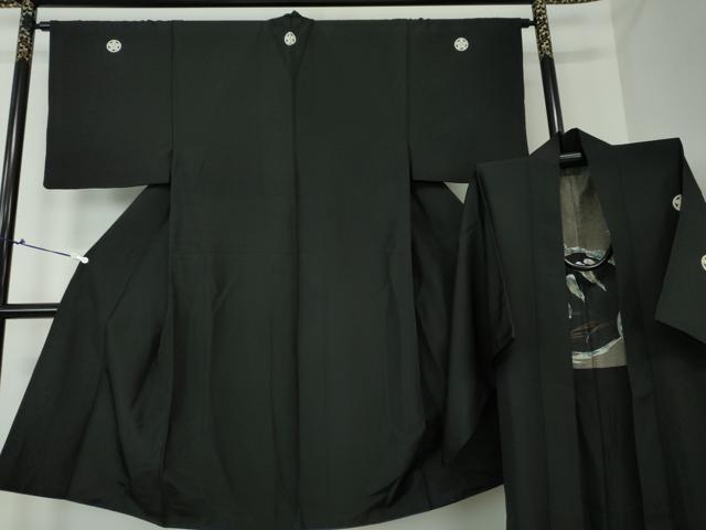 平和屋着物●男性 黒紋付 長羽織セット 正絹 逸品 DAAS3093ps