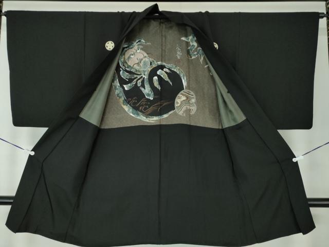平和屋着物●男性 黒紋付 長羽織セット 正絹 逸品 DAAS3093ps