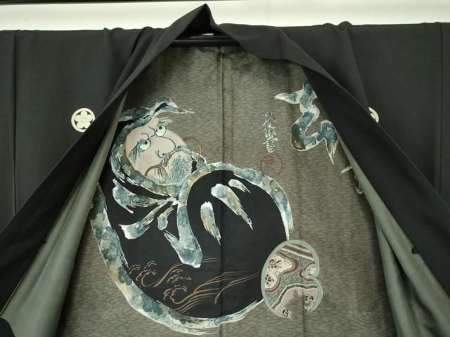 平和屋着物●男性 黒紋付 長羽織セット 正絹 逸品 DAAS3093ps
