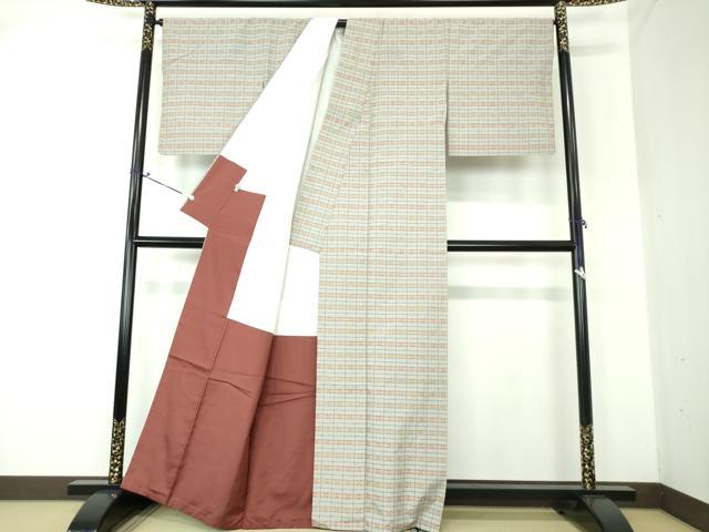 平和屋着物●上質な紬 花織 変わり格子 正絹 逸品 DAAS3130ps