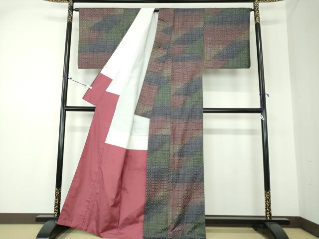 平和屋着物●上質な紬 変わり格子 正絹 逸品 DAAS3135ps