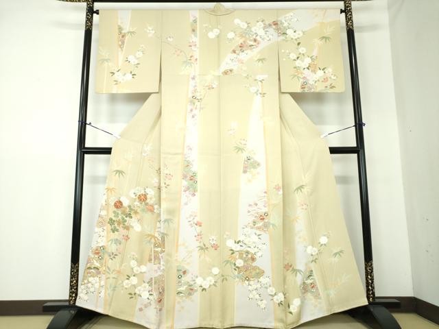 平和屋着物●訪問着 駒刺繍 雲取り宝尽くし飛鶴花文 金彩 正絹 逸品 DAAS3167ps