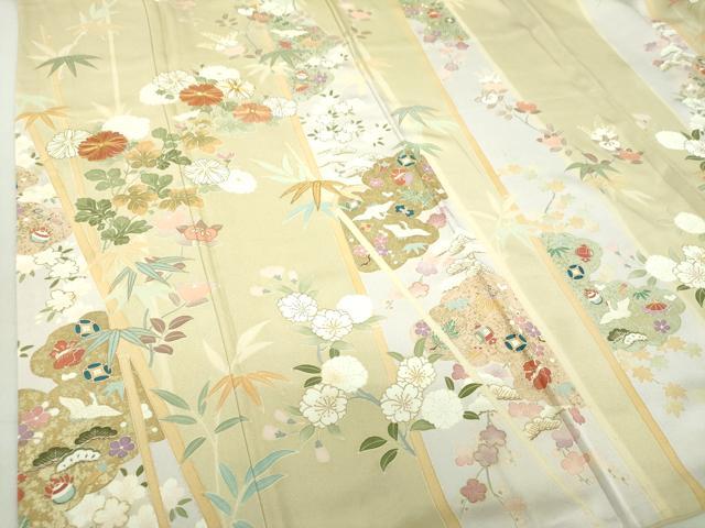平和屋着物●訪問着 駒刺繍 雲取り宝尽くし飛鶴花文 金彩 正絹 逸品 DAAS3167ps
