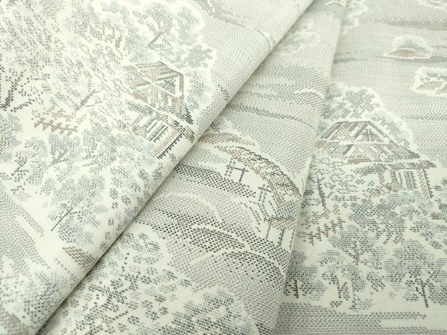 平和屋着物●本場大島紬 白大島 9マルキ 風景文 正絹 逸品 DAAS3272ps