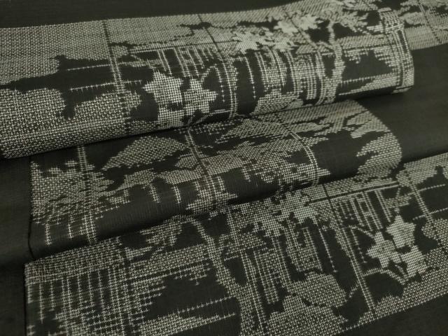 平和屋着物●本場大島紬 9マルキ 横段風景花文 正絹 逸品 DAAS3347ps